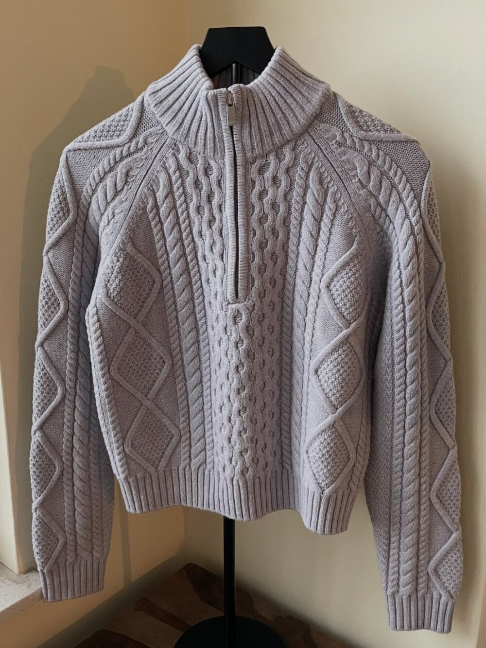 Aritzia Cable Knit Merino Wool Mastery 1/4 Zip Heather Chrome Size S - Picture 5 of 7